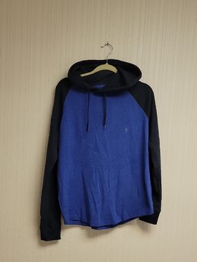 American Eagle Outfitters Blue & Grey Hooded Raglan Thermal Shirt Small New